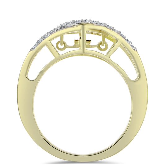 Anillo de Plata Bañada en Oro con Diamante azul danzante y Topacio Blanco