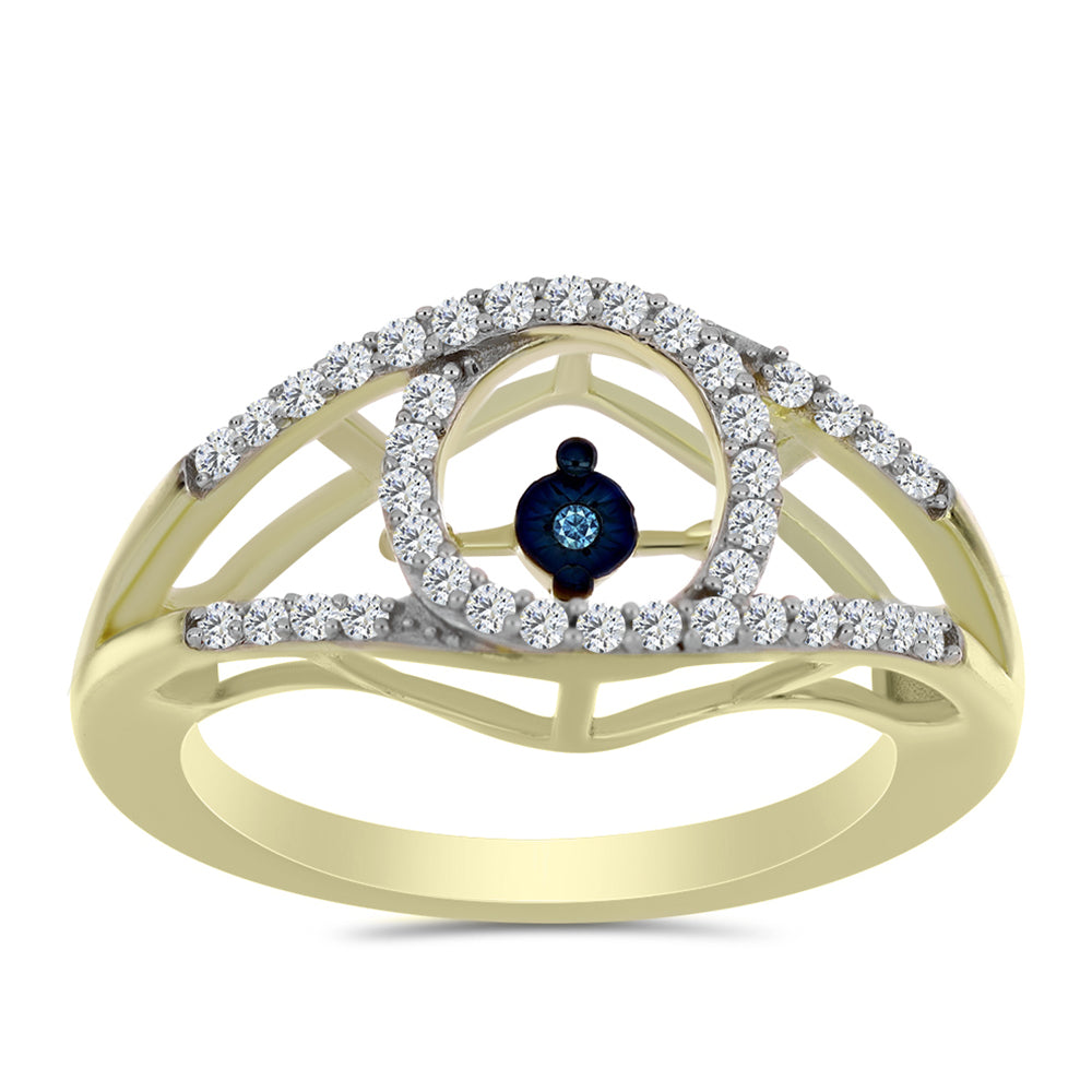 Anillo de Plata Bañada en Oro con Diamante azul danzante y Topacio Blanco 3 