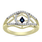 Anillo de Plata Bañada en Oro con Diamante azul danzante y Topacio Blanco