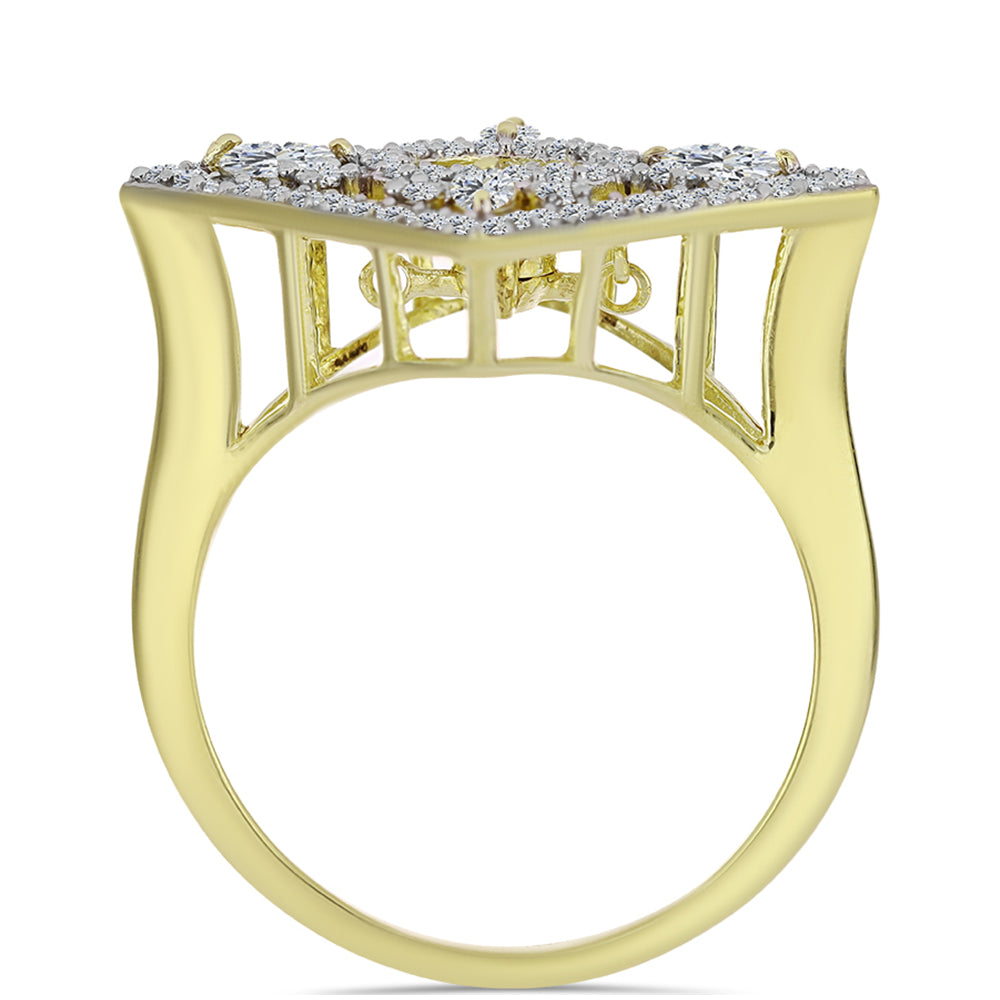 Anillo de Plata Bañada en Oro con Diamante azul danzante y Topacio Blanco 2 