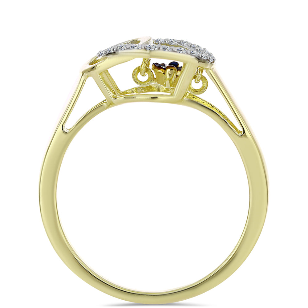 Anillo de Plata Bañada en Oro con Diamante azul danzante y Topacio Blanco