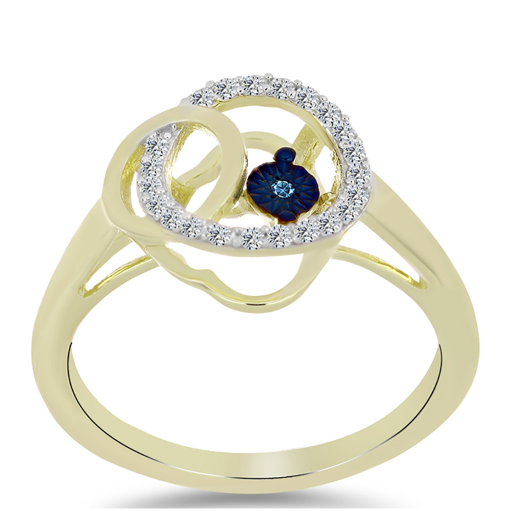Anillo de Plata Bañada en Oro con Diamante azul danzante y Topacio Blanco 3 