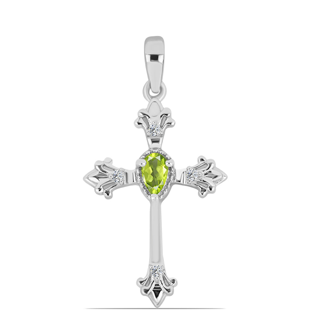 Cruz Colgante de Plata con Peridoto de Changbai y Topacio Blanco 1 