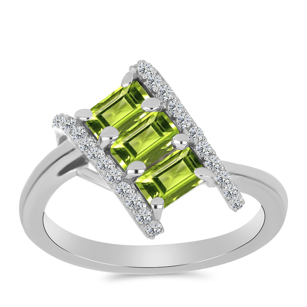 Anillo de Plata con Peridoto de Changbai y Topacio Blanco