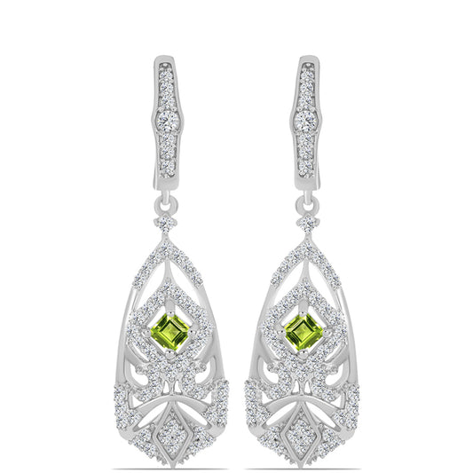 Pendientes de Plata con Peridoto de Changbai y Topacio Blanco