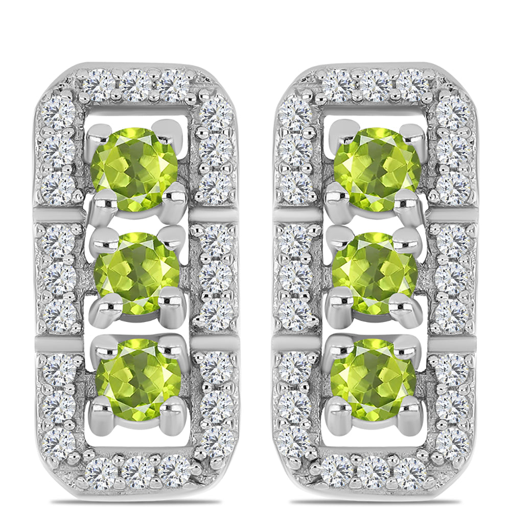 Pendientes de Plata con Peridoto de Changbai y Topacio Blanco