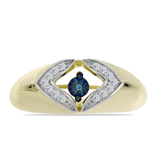 Anillo de Plata Bañada en Oro con Diamante azul danzante y Topacio Blanco