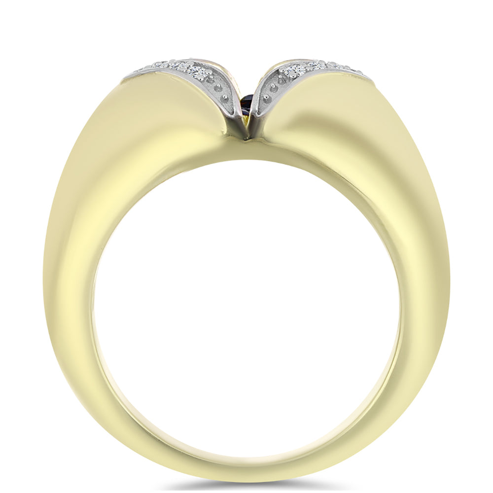 Anillo de Plata Bañada en Oro con Diamante azul danzante y Topacio Blanco 2 