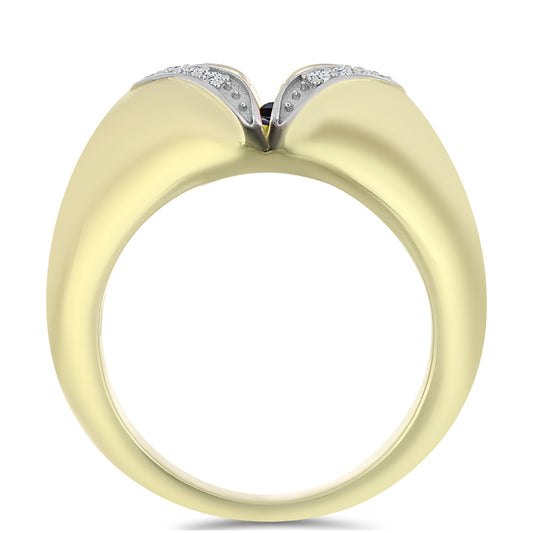 Anillo de Plata Bañada en Oro con Diamante azul danzante y Topacio Blanco