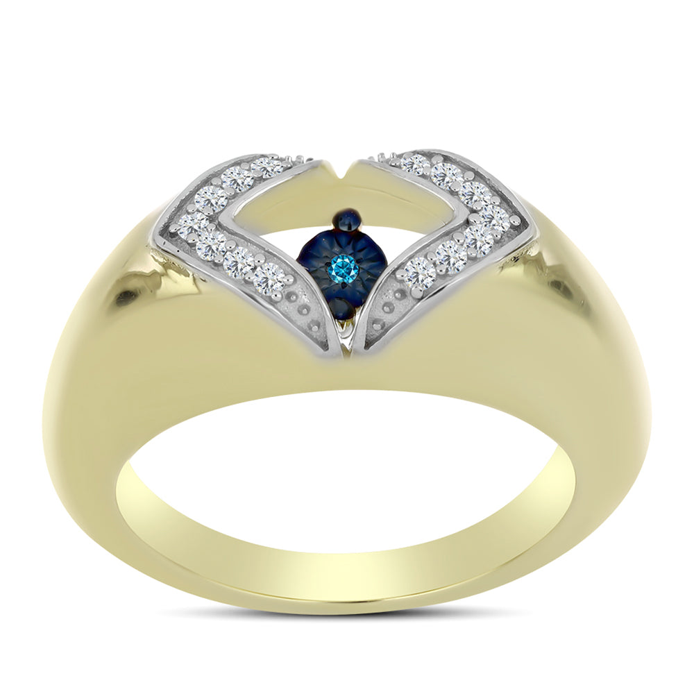 Anillo de Plata Bañada en Oro con Diamante azul danzante y Topacio Blanco