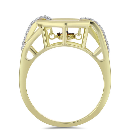 Anillo de Plata Bañada en Oro con Diamante azul danzante y Topacio Blanco