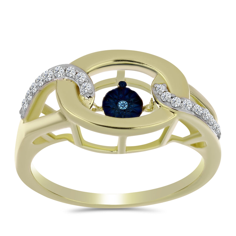 Anillo de Plata Bañada en Oro con Diamante azul danzante y Topacio Blanco 3 