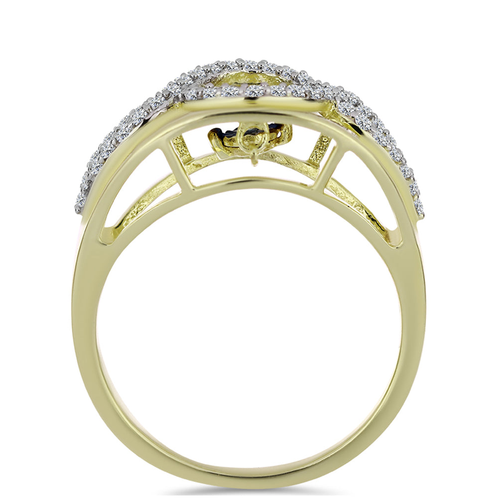 Anillo de Plata Bañada en Oro con Diamante azul danzante y Topacio Blanco 2 