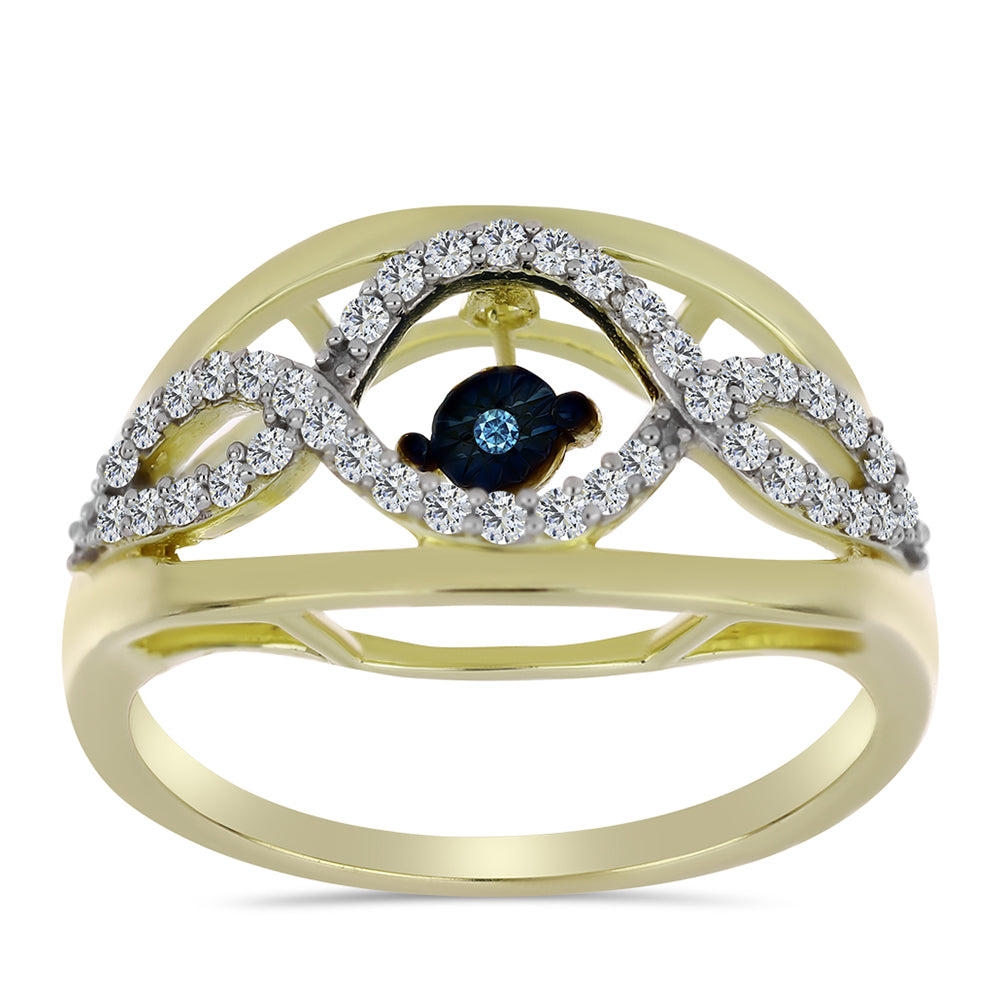 Anillo de Plata Bañada en Oro con Diamante azul danzante y Topacio Blanco 3 