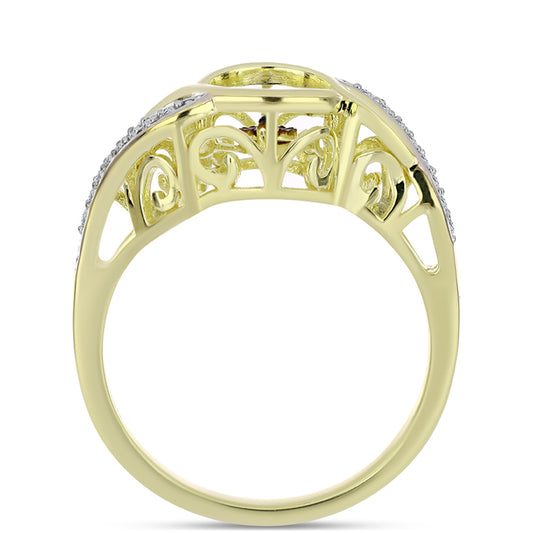 Anillo de Plata Bañada en Oro con Diamante azul danzante y Topacio Blanco