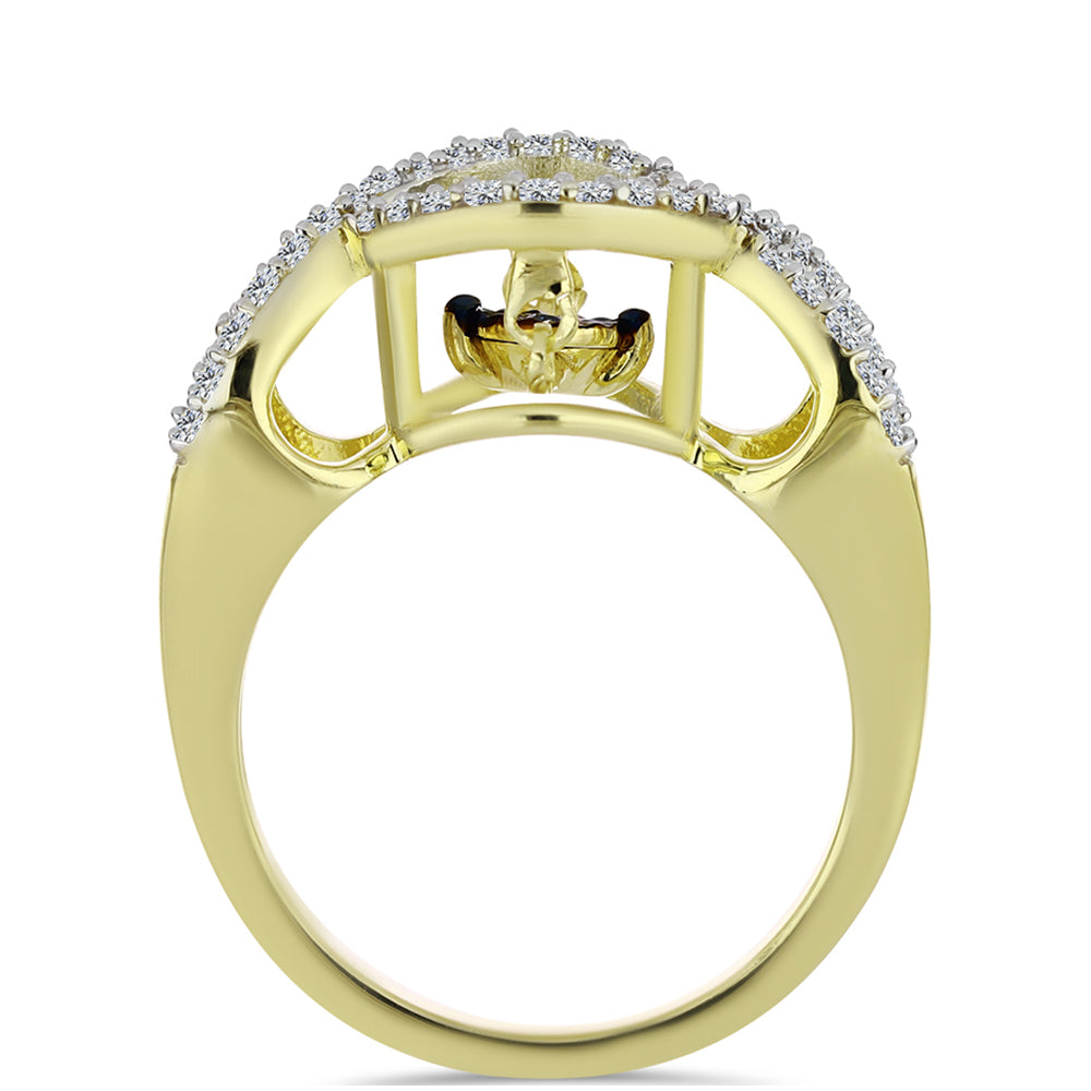 Anillo de Plata Bañada en Oro con Diamante azul danzante y Topacio Blanco