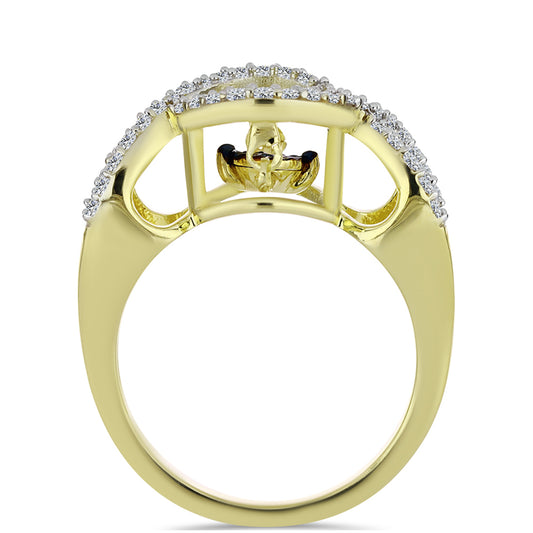 Anillo de Plata Bañada en Oro con Diamante azul danzante y Topacio Blanco