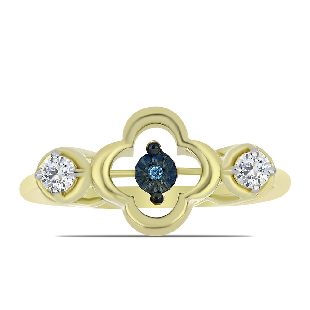 Anillo de Plata Bañada en Oro con Diamante azul danzante y Topacio Blanco 1 