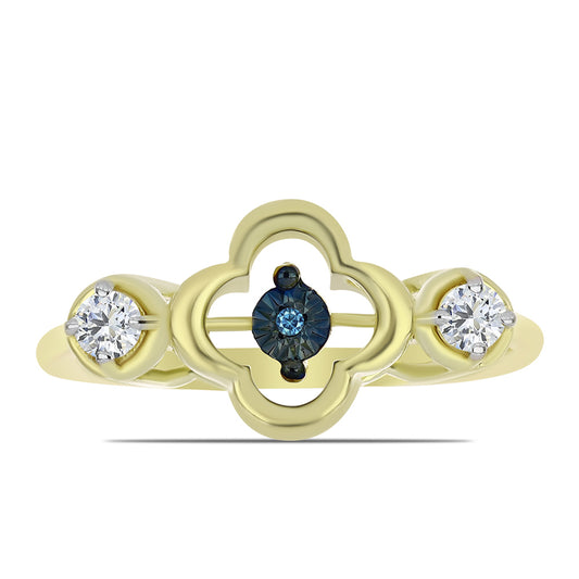 Anillo de Plata Bañada en Oro con Diamante azul danzante y Topacio Blanco