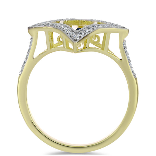 Anillo de Plata Bañada en Oro con Diamante azul danzante y Topacio Blanco