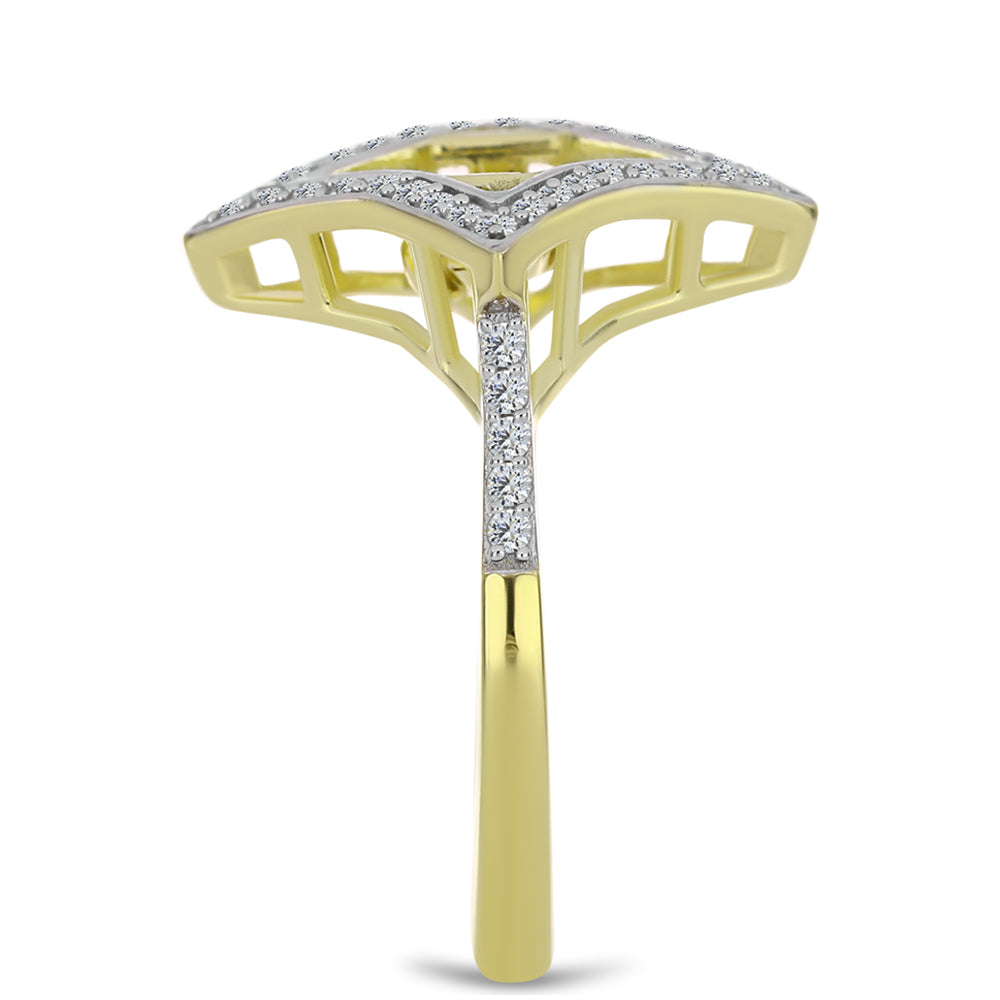 Anillo de Plata Bañada en Oro con Diamante azul danzante y Topacio Blanco 4 