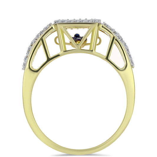 Anillo de Plata Bañada en Oro con Diamante azul danzante y Topacio Blanco