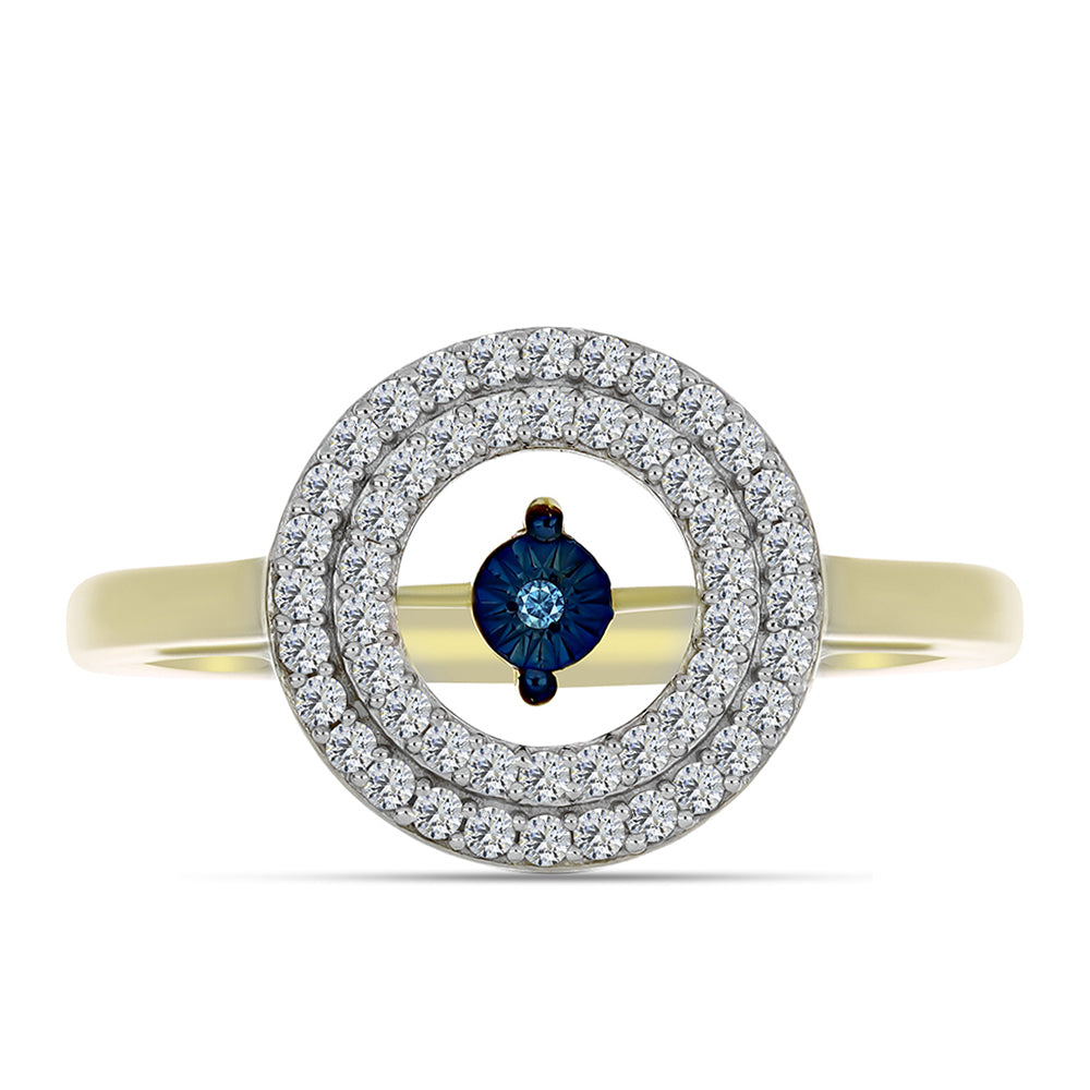 Anillo de Plata Bañada en Oro con Diamante azul danzante y Topacio Blanco 1 