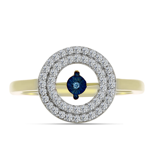 Anillo de Plata Bañada en Oro con Diamante azul danzante y Topacio Blanco