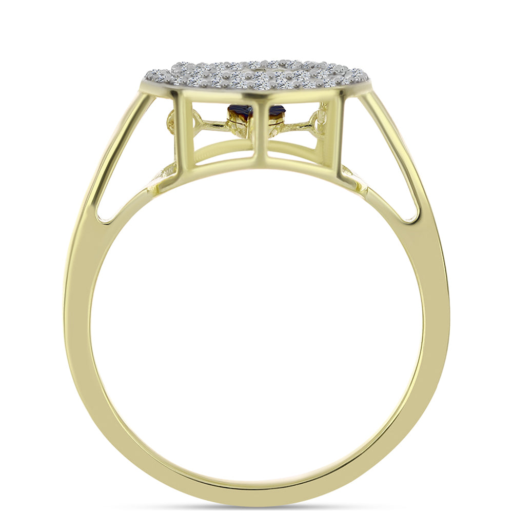 Anillo de Plata Bañada en Oro con Diamante azul danzante y Topacio Blanco