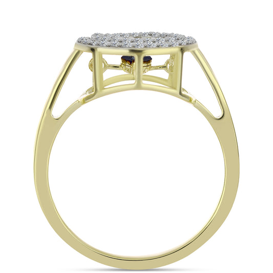 Anillo de Plata Bañada en Oro con Diamante azul danzante y Topacio Blanco