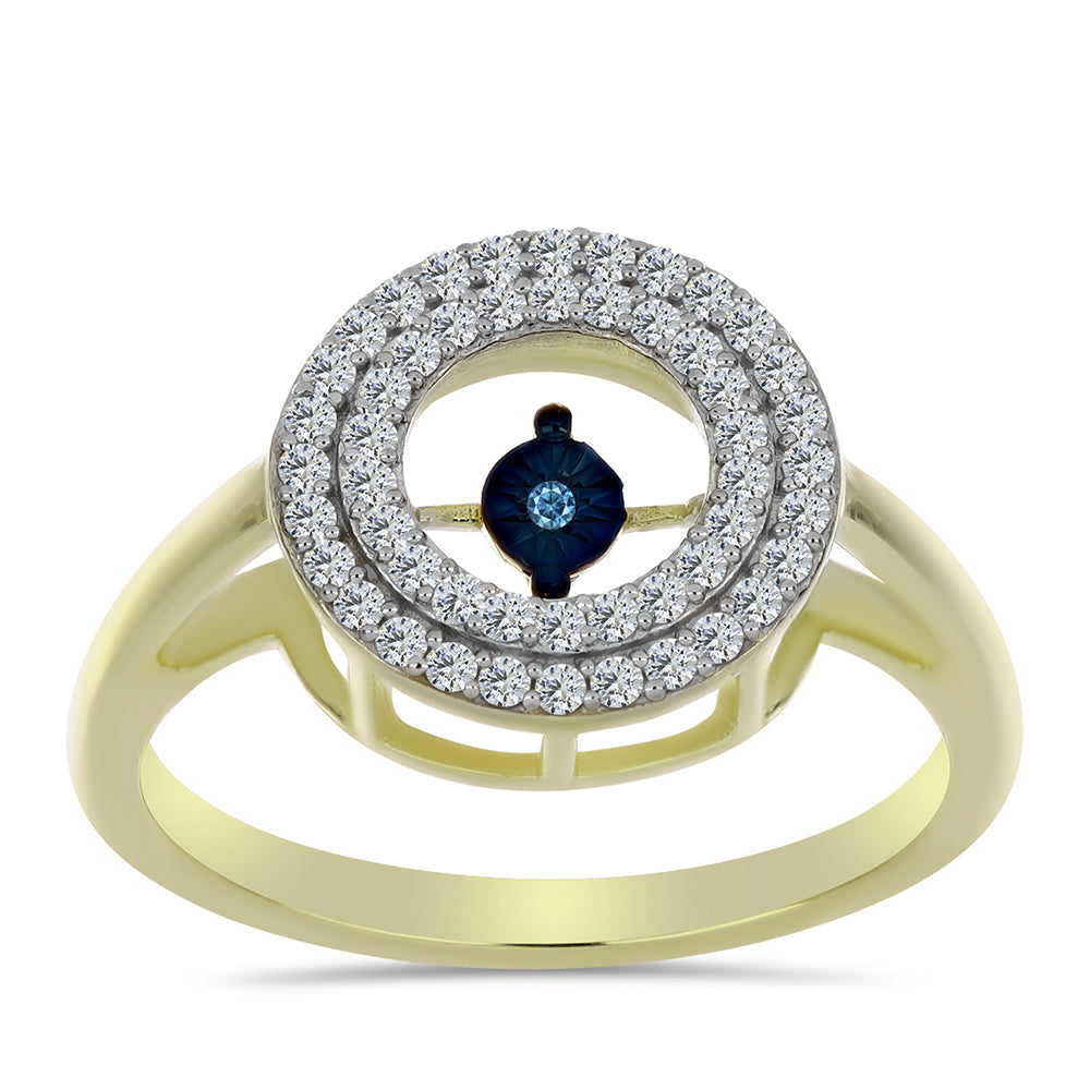 Anillo de Plata Bañada en Oro con Diamante azul danzante y Topacio Blanco 3 