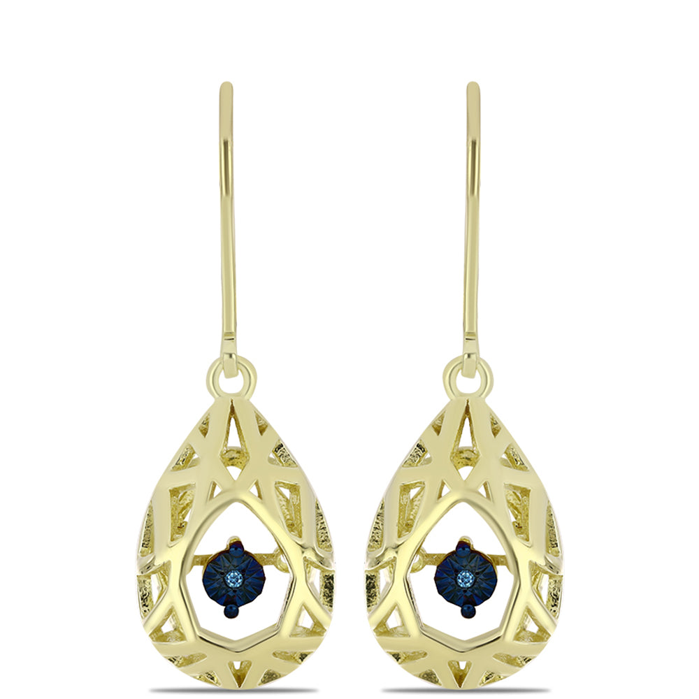 Pendientes de Plata Bañada en Oro con Diamante azul danzante 1 