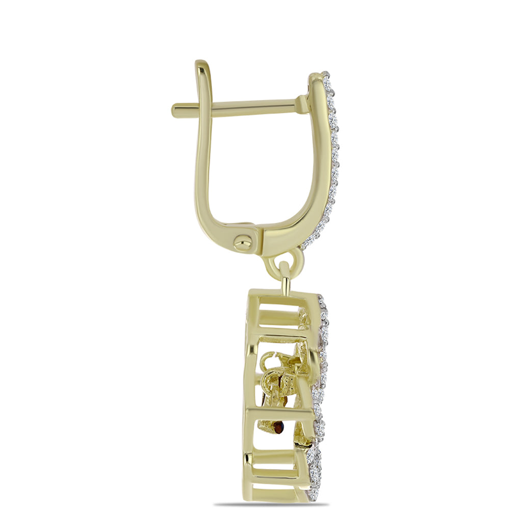 Pendientes de Plata Bañada en Oro con Diamante azul danzante y Topacio Blanco 2 