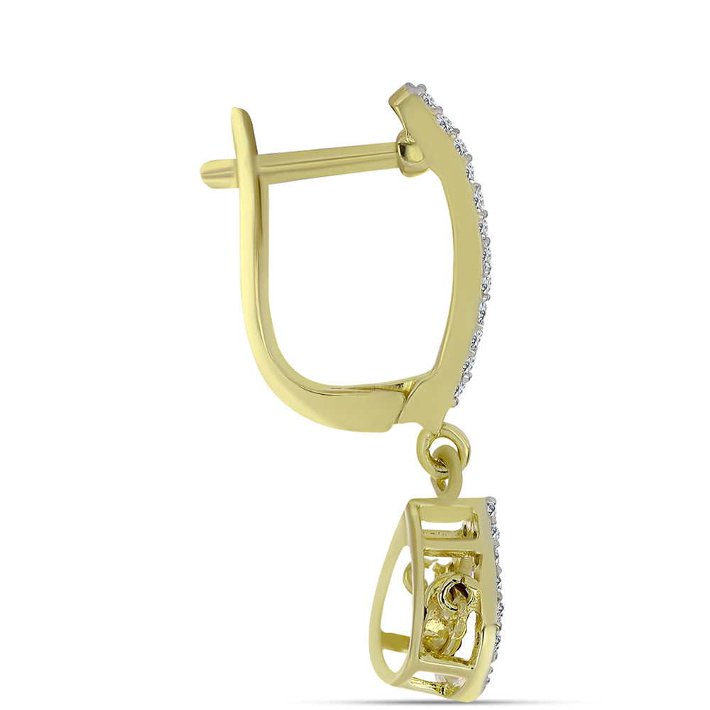 Pendientes de Plata Bañada en Oro con Diamante azul danzante y Topacio Blanco 4 