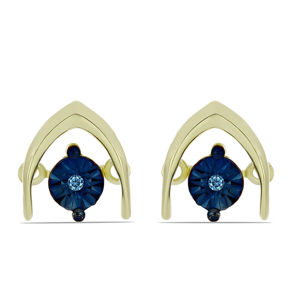 Pendientes de Plata Bañada en Oro con Diamante azul danzante