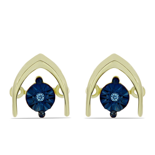 Pendientes de Plata Bañada en Oro con Diamante azul danzante