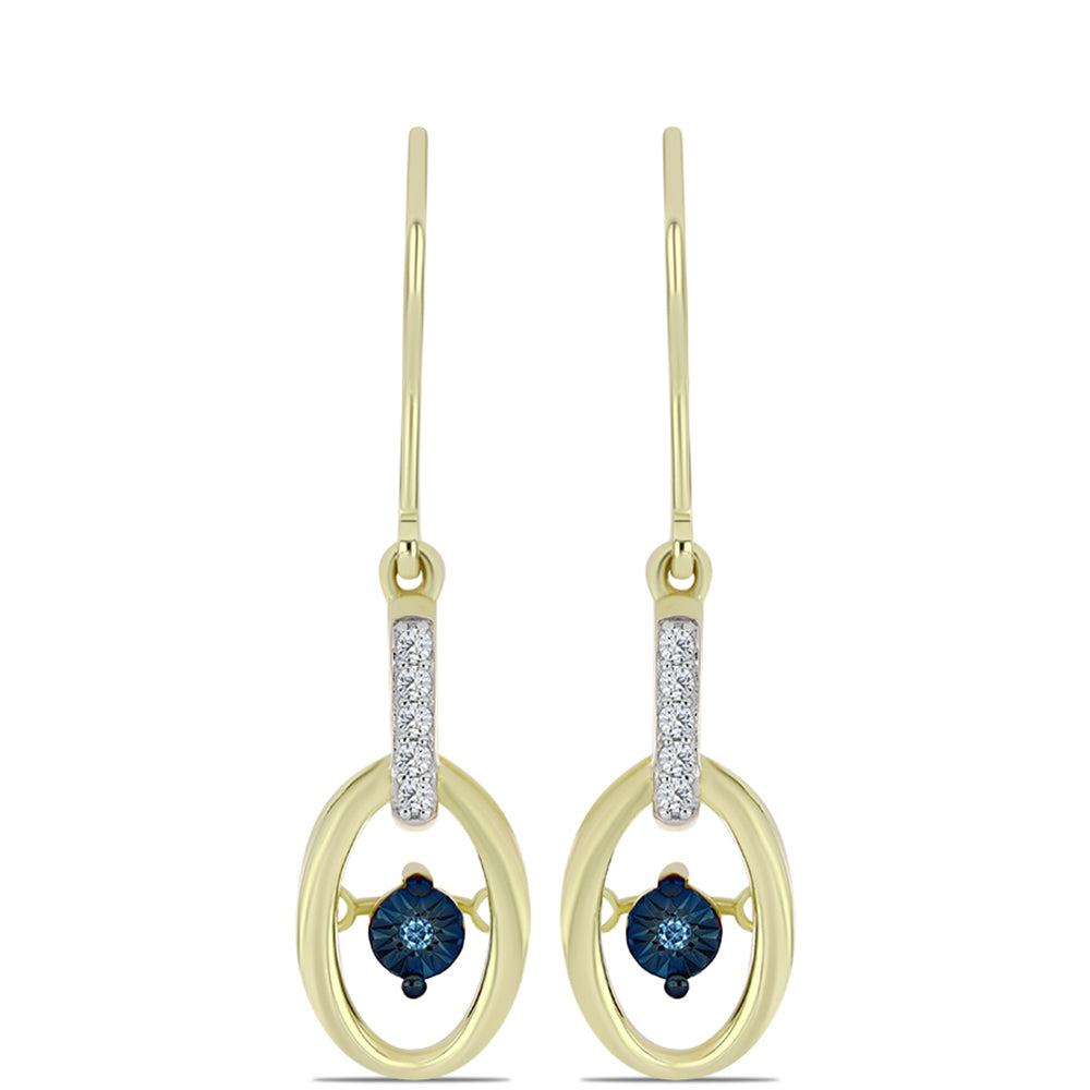 Pendientes de Plata Bañada en Oro con Diamante azul danzante y Topacio Blanco
