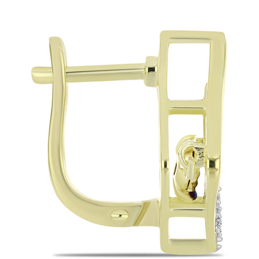 Pendientes de Plata Bañada en Oro con Diamante azul danzante y Topacio Blanco