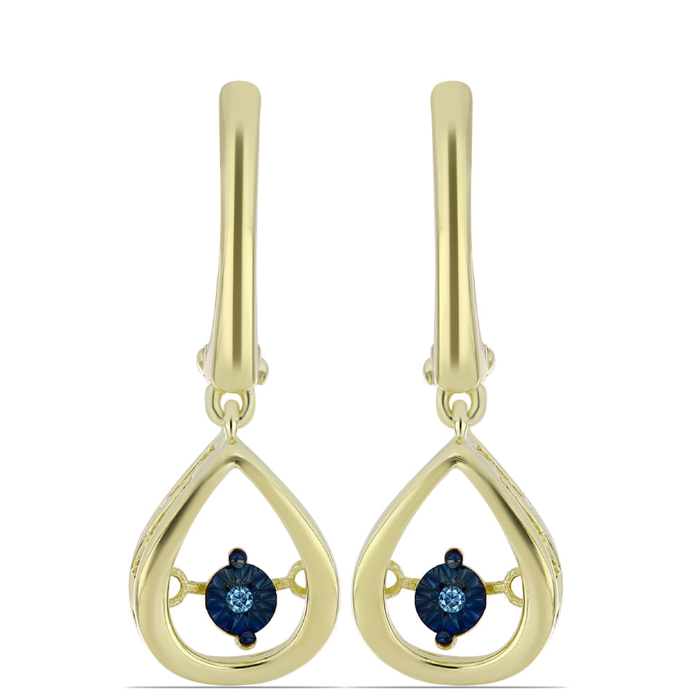 Pendientes de Plata Bañada en Oro con Diamante azul danzante 3 