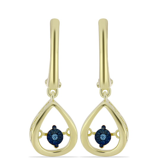 Pendientes de Plata Bañada en Oro con Diamante azul danzante