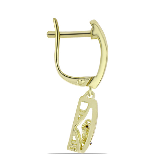 Pendientes de Plata Bañada en Oro con Diamante azul danzante