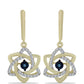 Pendientes de Plata Bañada en Oro con Diamante azul danzante y Topacio Blanco
