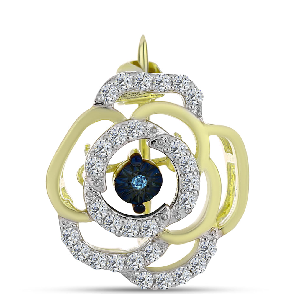 Broche de Plata Bañada en Oro con Diamante azul danzante y Topacio Blanco 1 