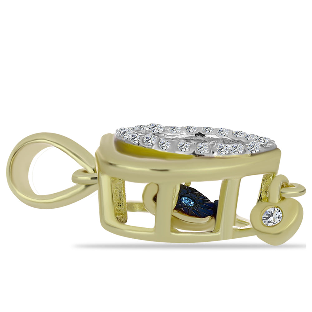 Colgante de Plata Bañada en Oro con Diamante azul danzante y Topacio Blanco 2 