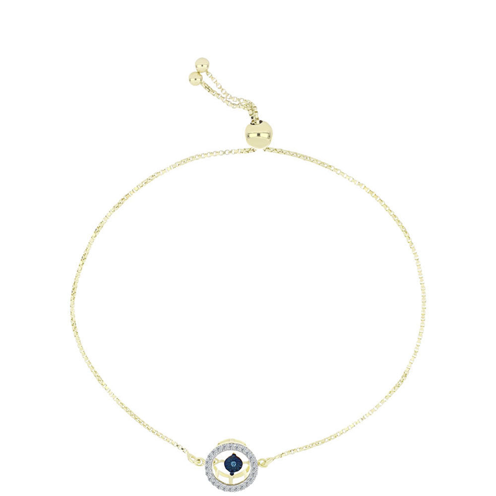 Pulsera de Plata Bañada en Oro con Diamante azul danzante y Topacio Blanco 1 