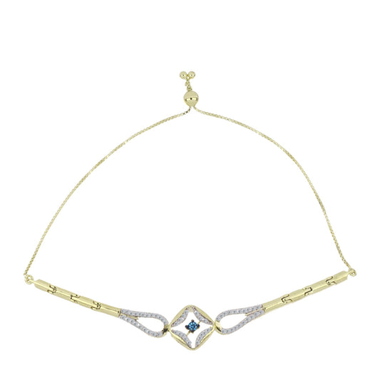 Pulsera de Plata Bañada en Oro con Diamante azul danzante y Topacio Blanco