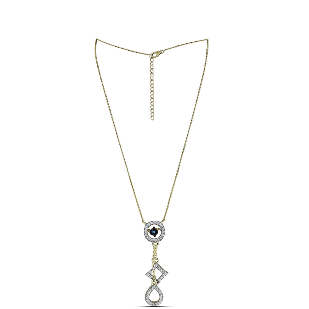 Collar de Plata Bañada en Oro con Diamante azul danzante y Topacio Blanco