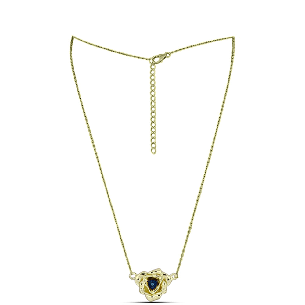 Collar de Plata Bañada en Oro con Diamante azul danzante