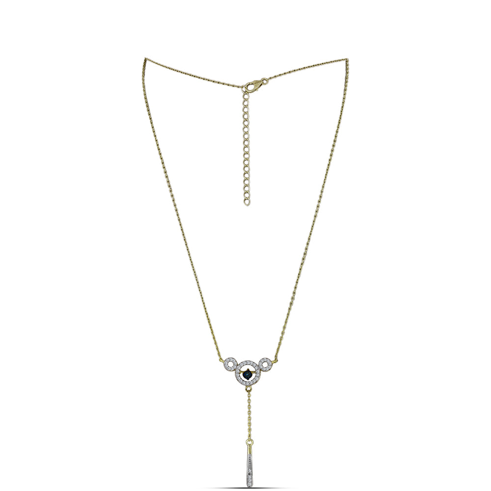 Collar de Plata Bañada en Oro con Diamante azul danzante y Topacio Blanco