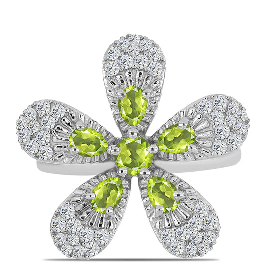 Anillo de Plata con Peridoto de Changbai y Topacio Blanco